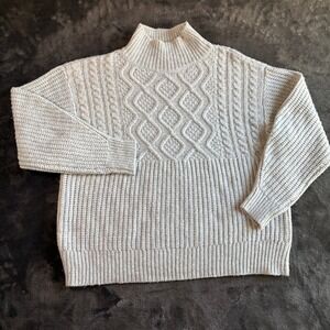 A New Day Women's Medium Gray Cable Knit Mock Neck‎ Pullover Sweater
